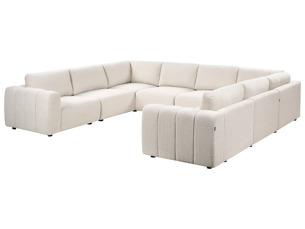 Modular U-Shape Sofa 8 Seater KIVVIK Boucle Off-White_1045866
