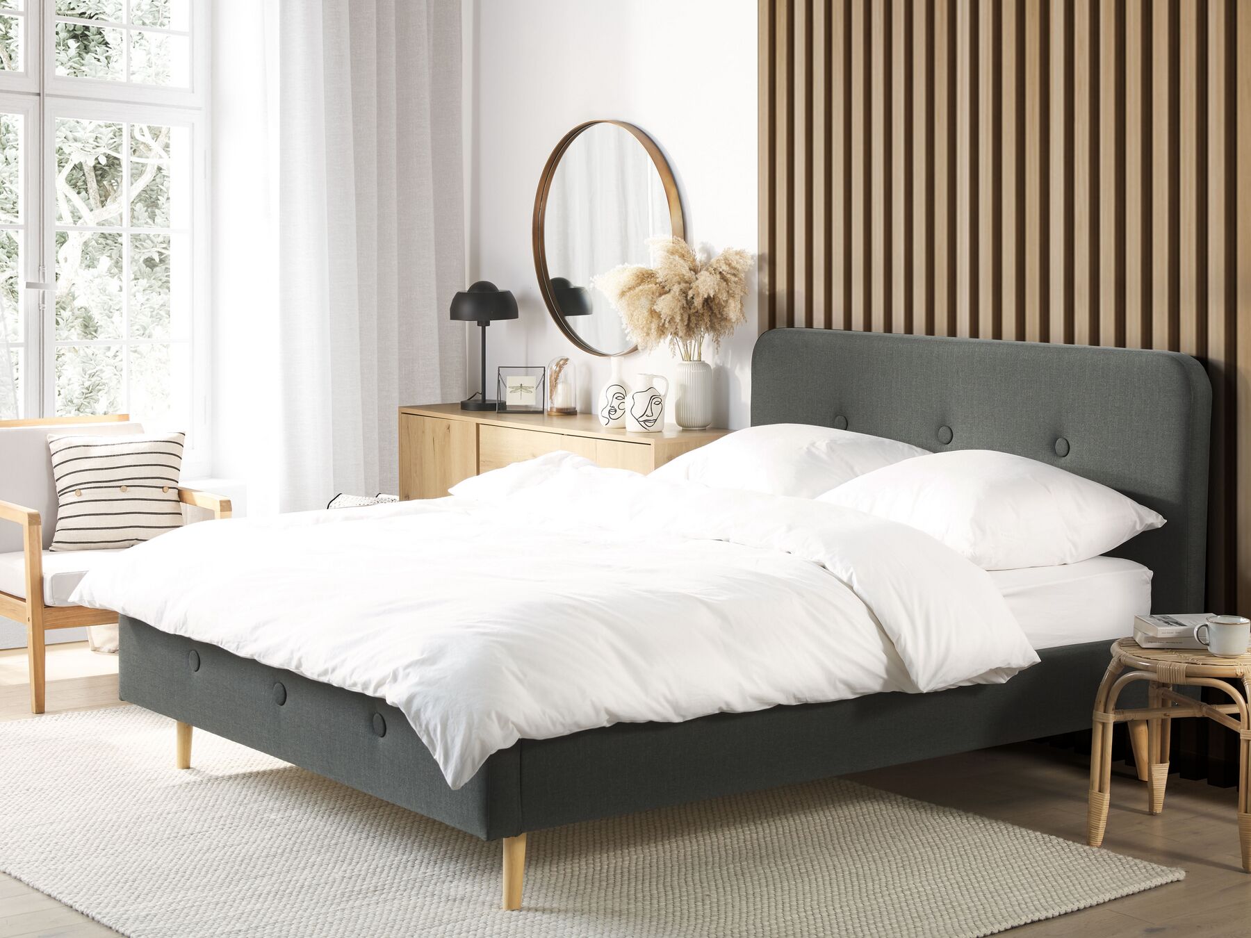 Fabric EU Double Size Bed Grey RENNES_707994