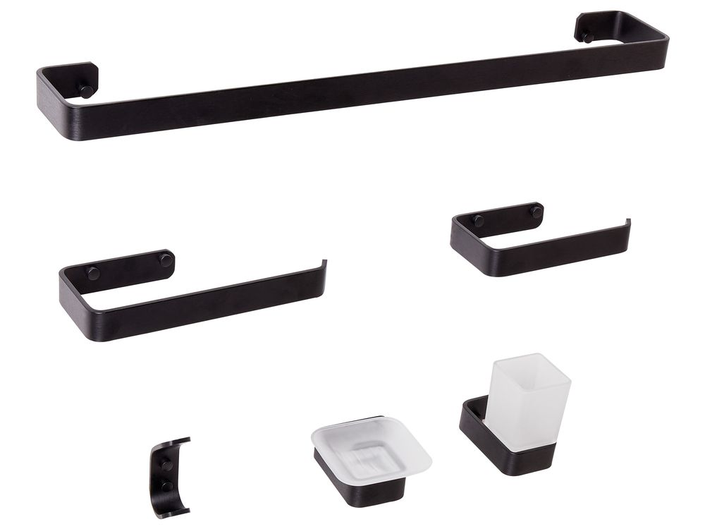 Set de 6 accesorii pentru baie ZORRITOS cu bare și cârlige pentru prosoape Metal Negru