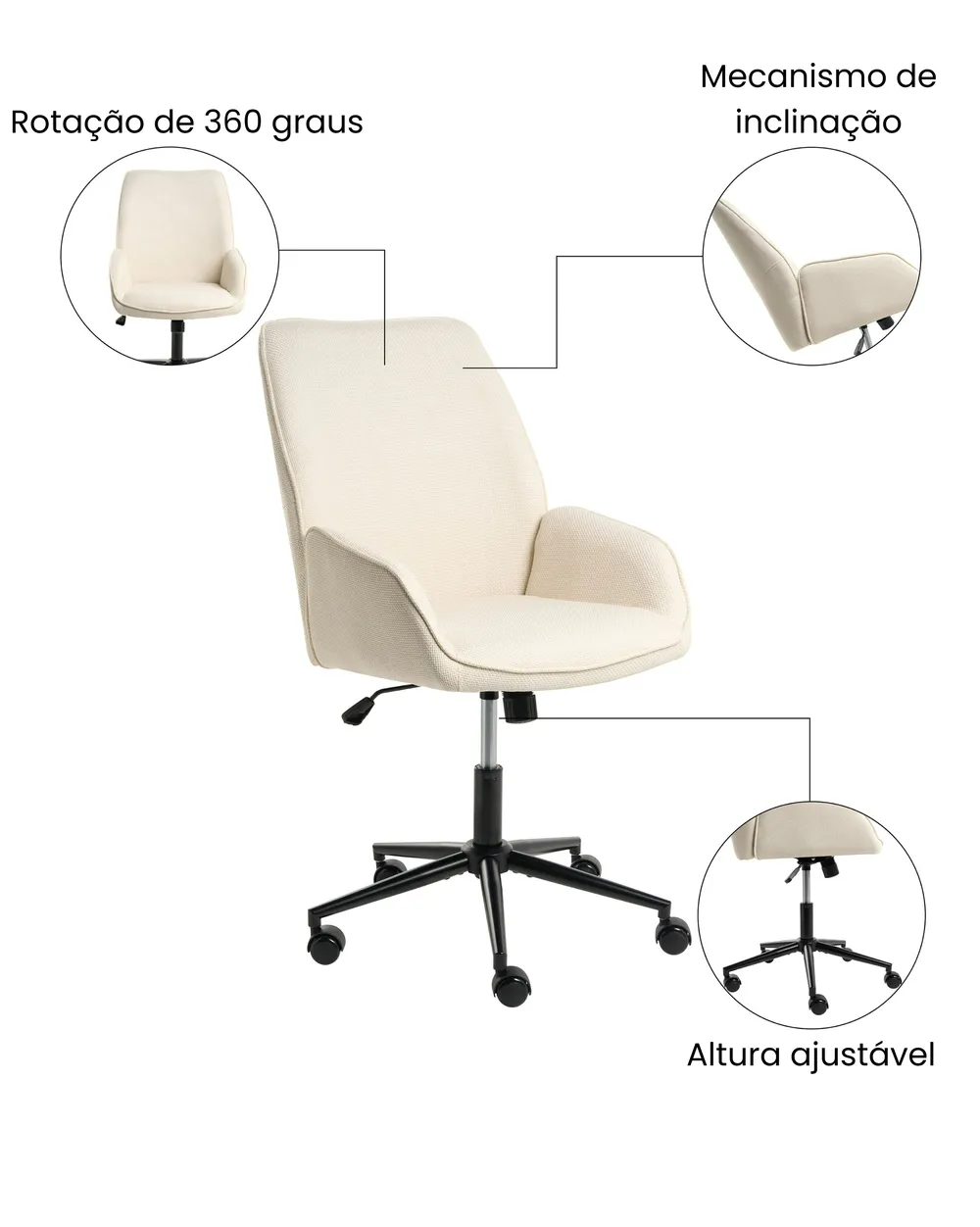 Cadeira de escritório CASTILE Linho sintético Branco creme_1072503