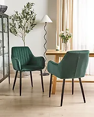 Conjunto de 2 sillas de comedor WELLSTON Terciopelo Verde oscuro_1184568