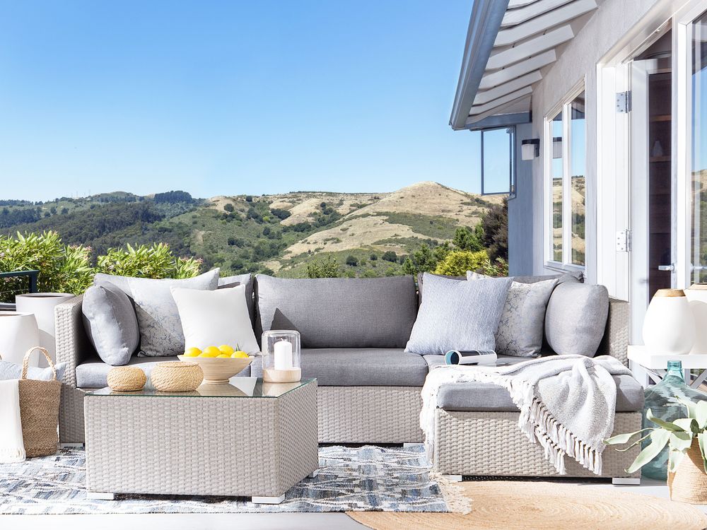 Lounge Set SANO PE Rattan Light Grey Right Hand 4 Seater Beliani