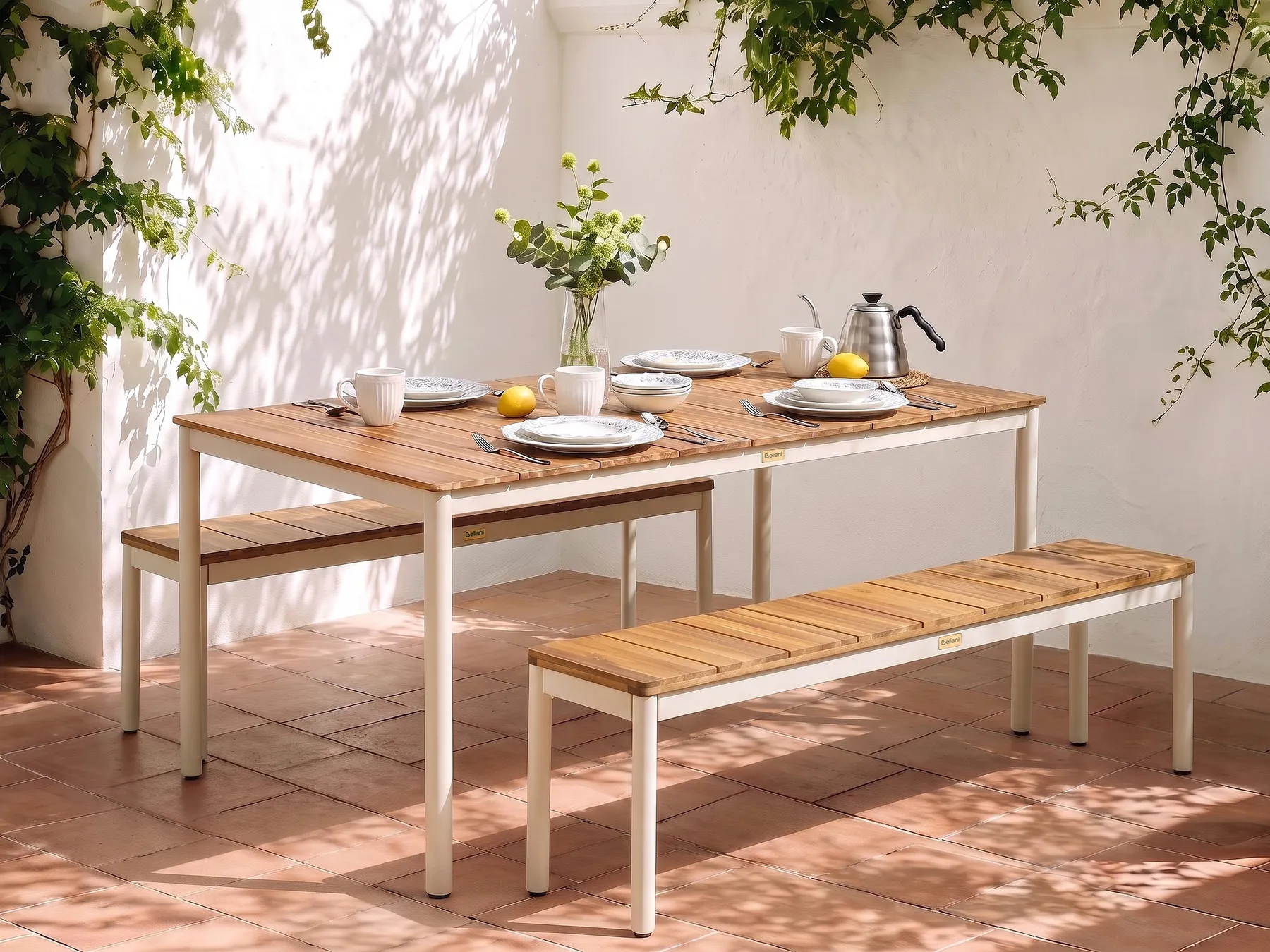 Garden Dining Set with Benches 6 Seater GIOVINAZZO Acacia Wood Brown_1125208