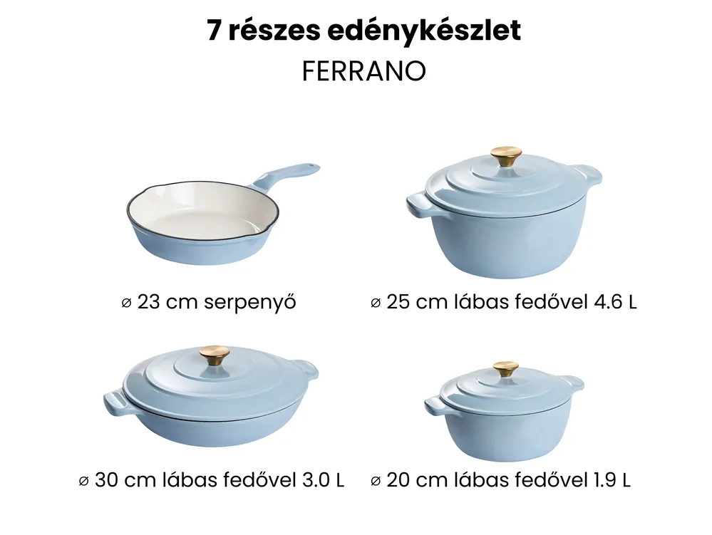 7 részes öntöttvas készlet FERRANO Világoskék_1073735