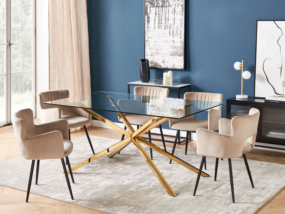 Glass Top Dining Table 160 x 90 cm Gold CORA Beliani