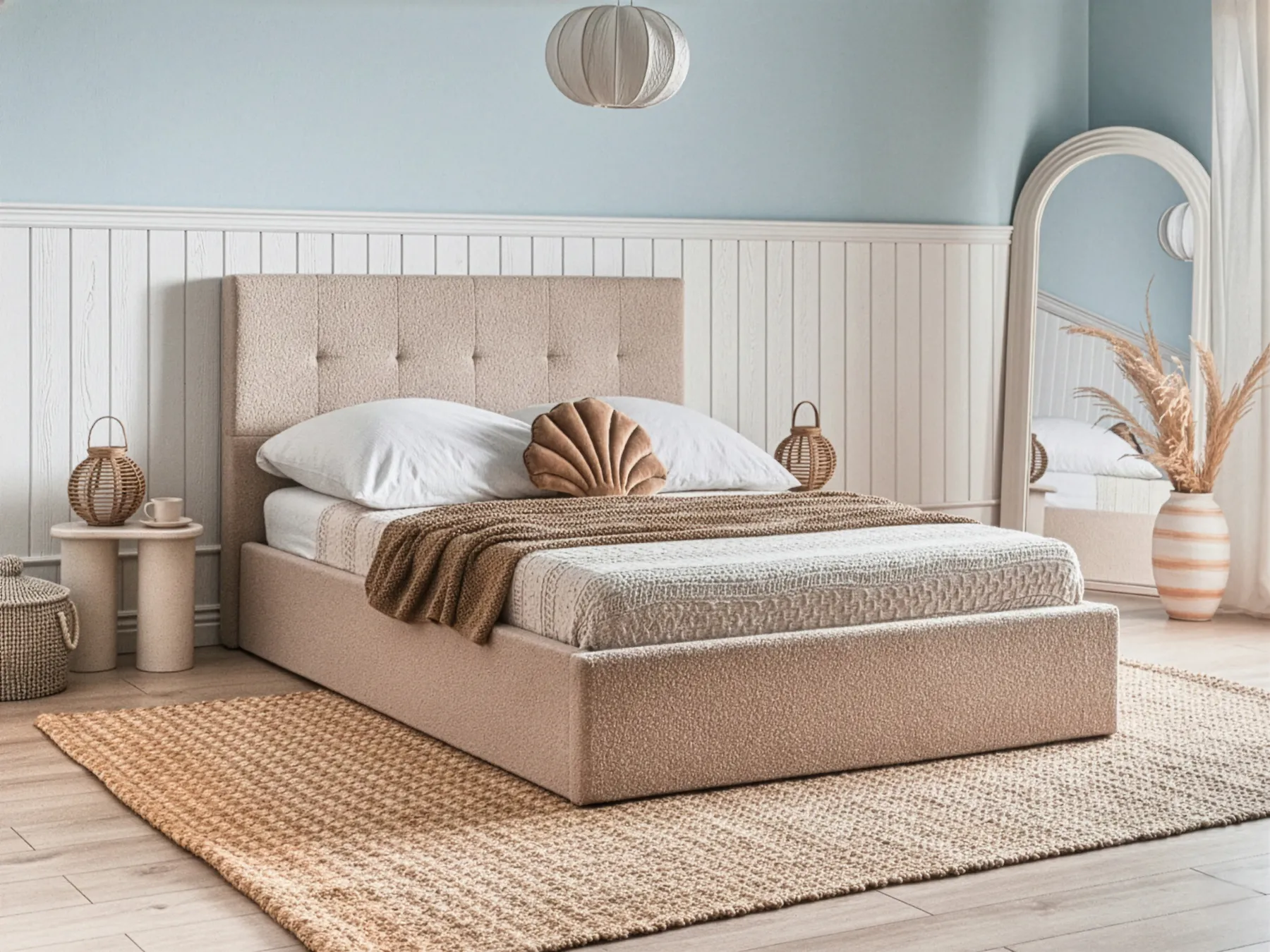 Ottoman Bed LORIENT Boucle Beige 140 x 200 cm (EU Double)_1040221