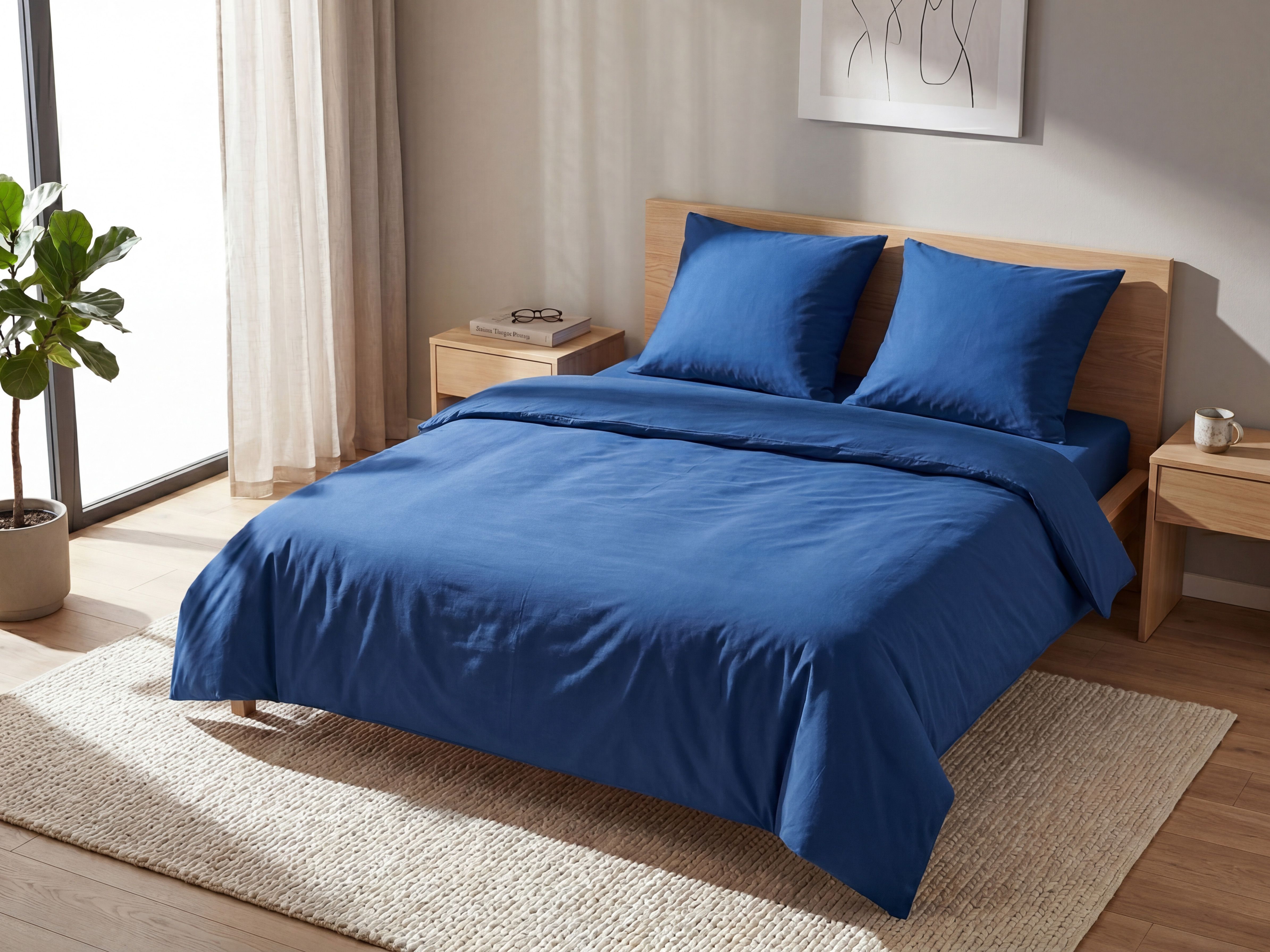 Bettwäsche-Set HARMONRIDGE 155 x 220 cm Baumwollsatin Dunkelblau_1180328