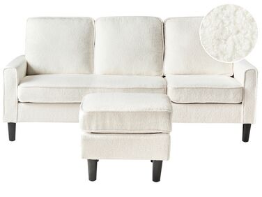 3 Seater Sofa with Ottoman Boucle White AVESTA