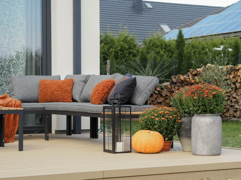 Garden Corner Sofa with Table 4 Seater PIENZA II Modular Grey Right Hand_810512