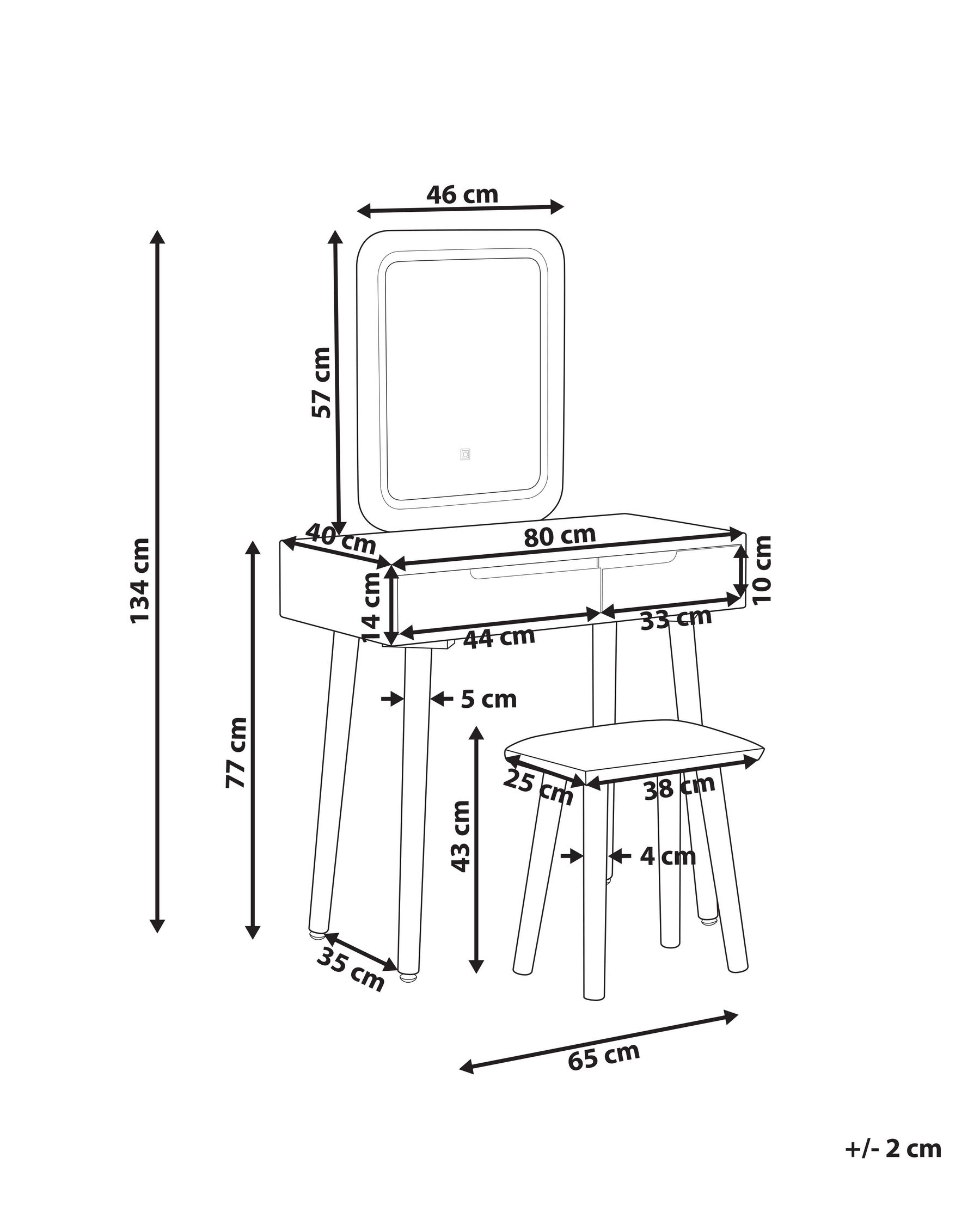 2 Drawer Dressing Table with LED Mirror and Stool White and Grey DIEPPE_850245 2 Drawer Dressing Table with LED Mirror and Stool White and Grey DIEPPE_850245
