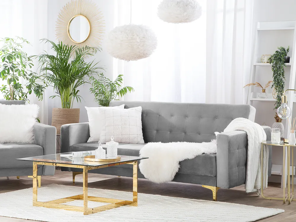 Sofa rozkładana dla 3 osób ABERDEEN Welur Szary