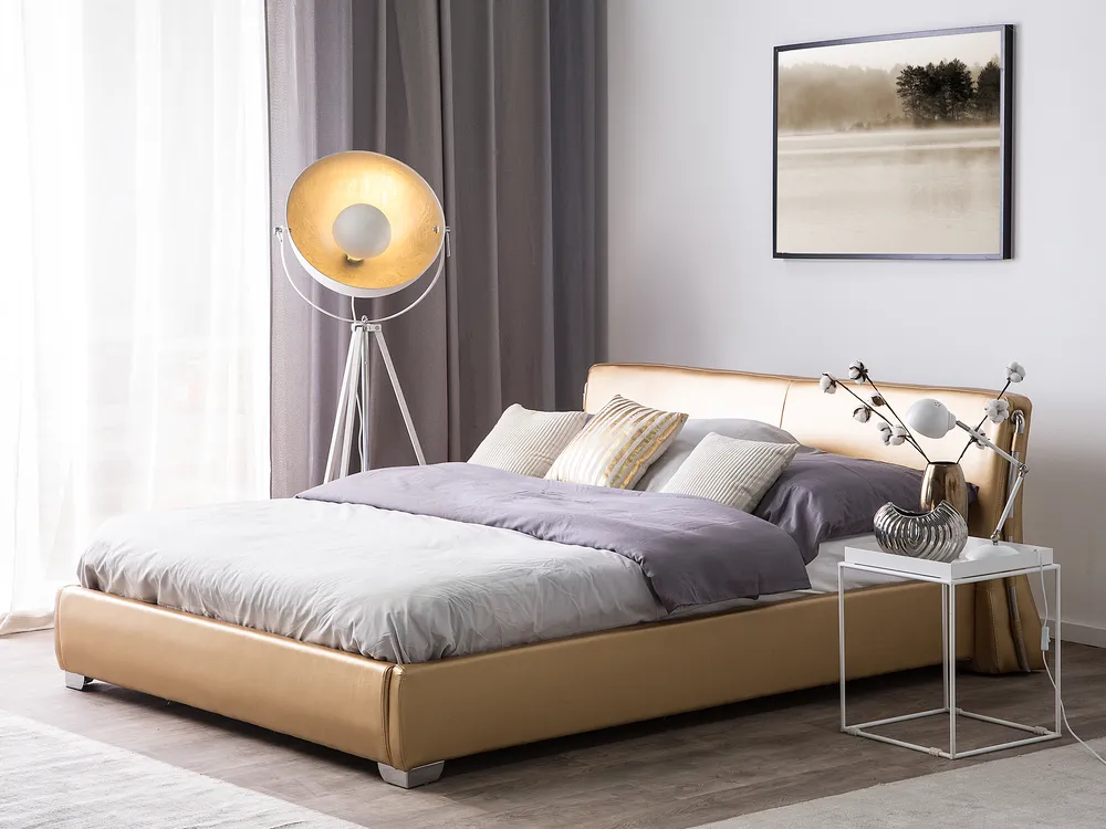 Bed Leather PARIS 140 x 200 cm (EU Double) Gold