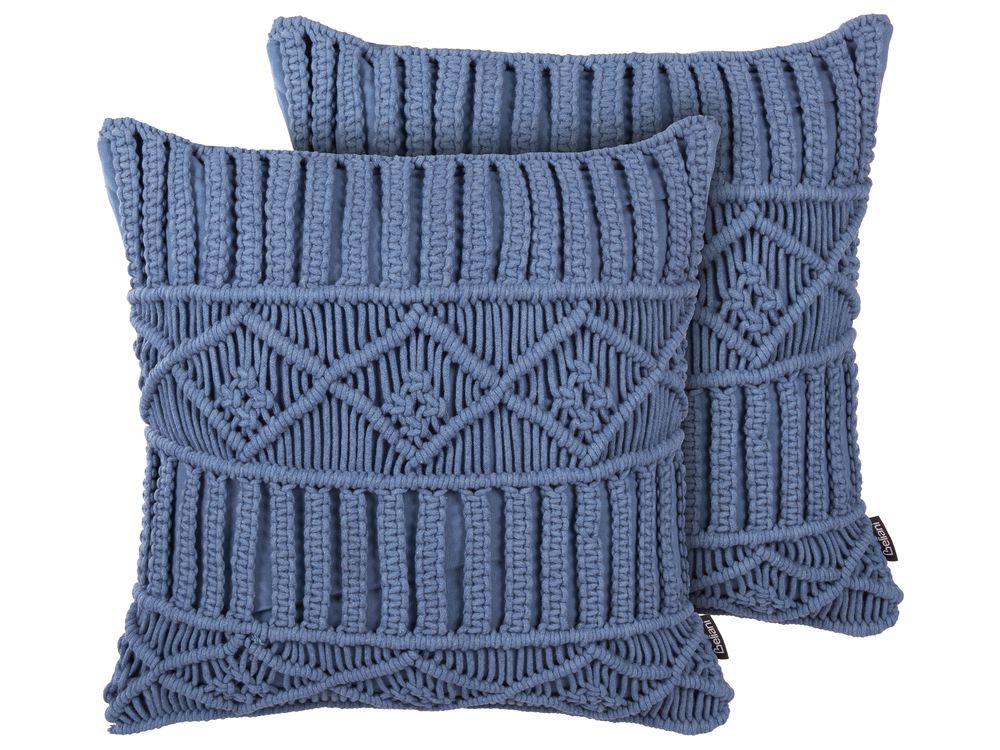 Conjunto de 2 almofadas decorativas KARATAS 45 x 45 cm Algodão Azul Padrão geométrico