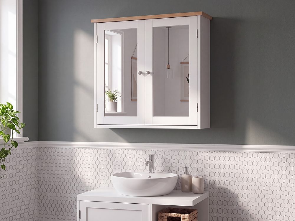 Bathroom Wall Mounted Mirror Cabinet ALAMOS 65 cm x 60 cm White