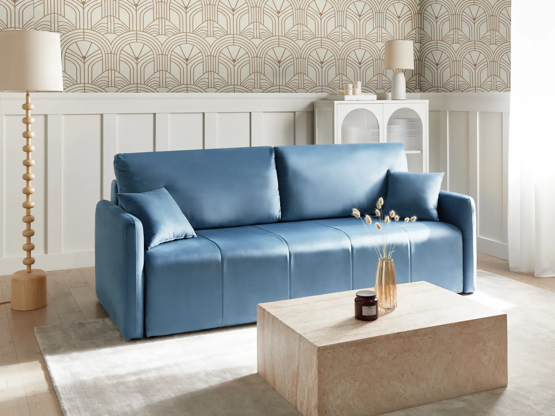 Divano letto 3 posti EGGE Velluto Blu_1020704