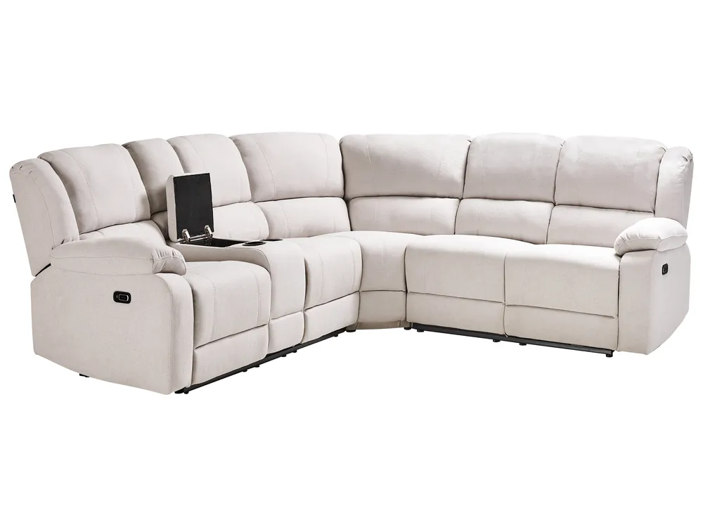 Manual Recliner Corner Sofa 5 Seater ROKKE with USB Port Fabric Off-White Left Hand_959381