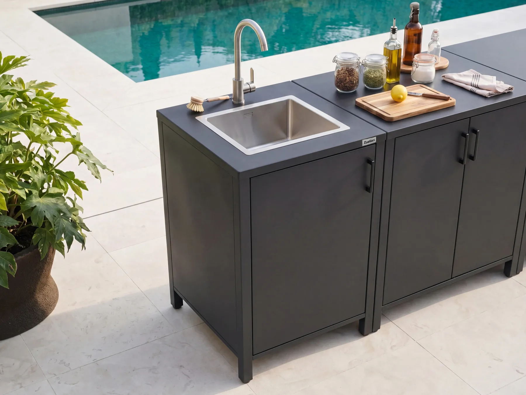 Outdoor Kitchen Cabinet with Sink ROCHA Graphite Grey Metal_1079746