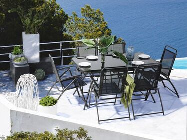 6 Seater Metal Garden Dining Set Black LIVO