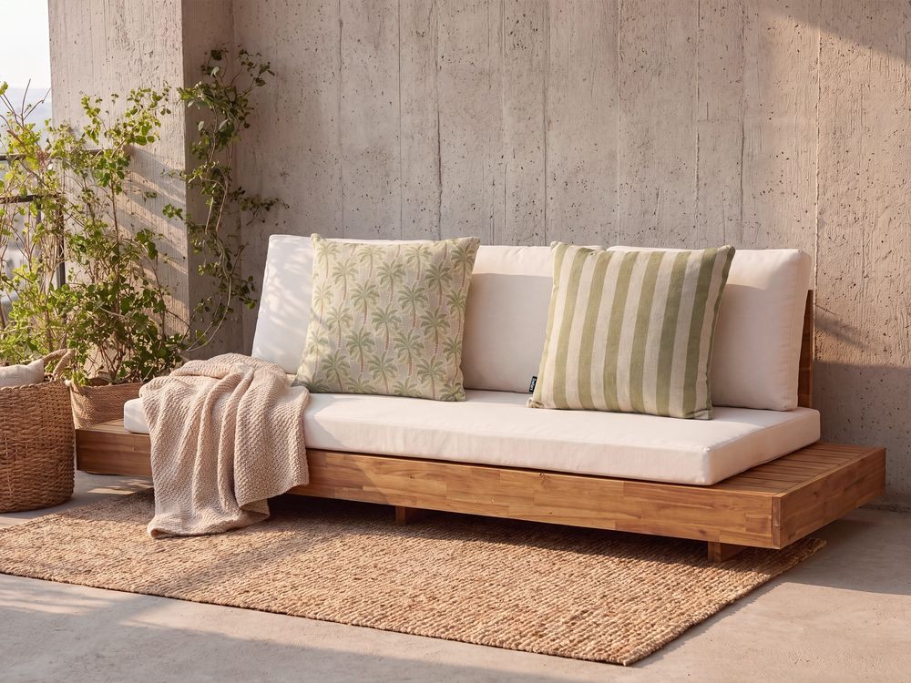 Lot de 2 coussins d'extérieur CALIA Motif de plante 45 x 45 cm Beige/vert