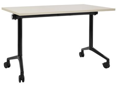 Folding Office Desk with Casters 120 x 60 cm Light Wood and Black CAVI