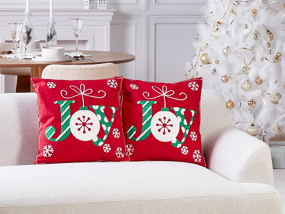Set di 2 cuscini GINGERBREAD 45 x 45 cm Cotone Rosso Modello natalizio_1175771