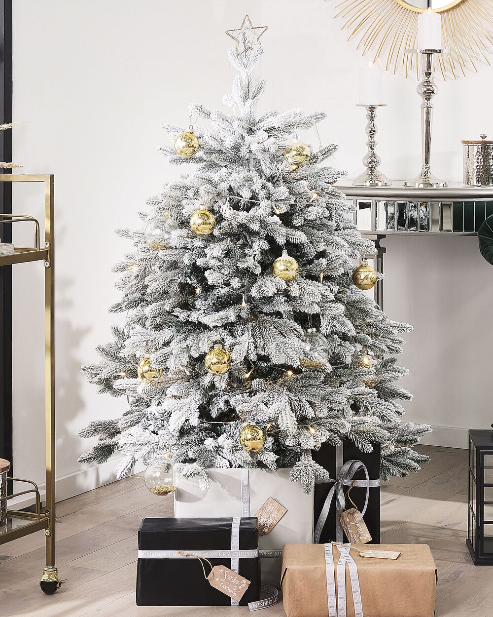 Sapin De Noël Artificiel 210cm Neige - 938 Branches, Support Bois, Ignifuge, Facile à Monter
