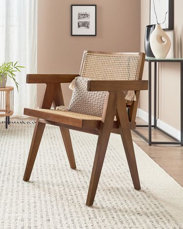 Wooden Chair with Rattan Braid Light Wood and Brown WESTBROOK