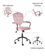 Scaun de birou VELISSE Catifea Roz pastel_1065430