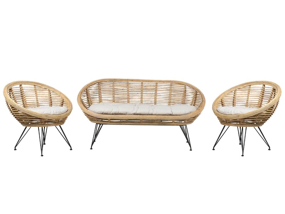 Gartensofa Set 4-Sitzer MARATEA Rattan Naturfarben