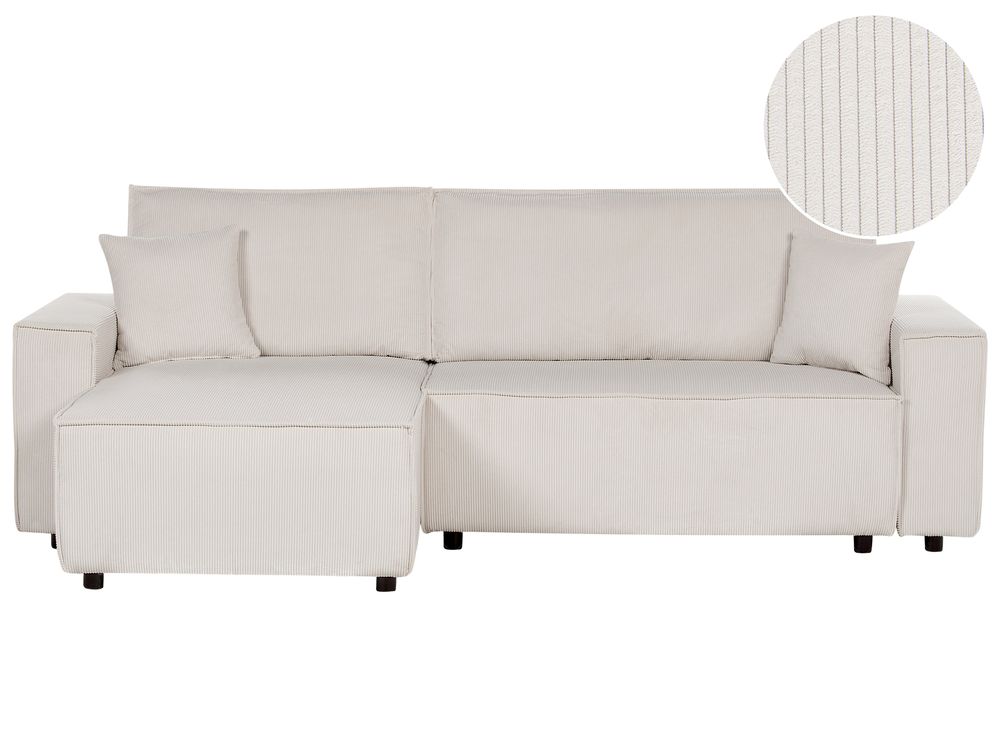 Corner Sofa Bed ABACKA Corduroy Off-White Right Hand