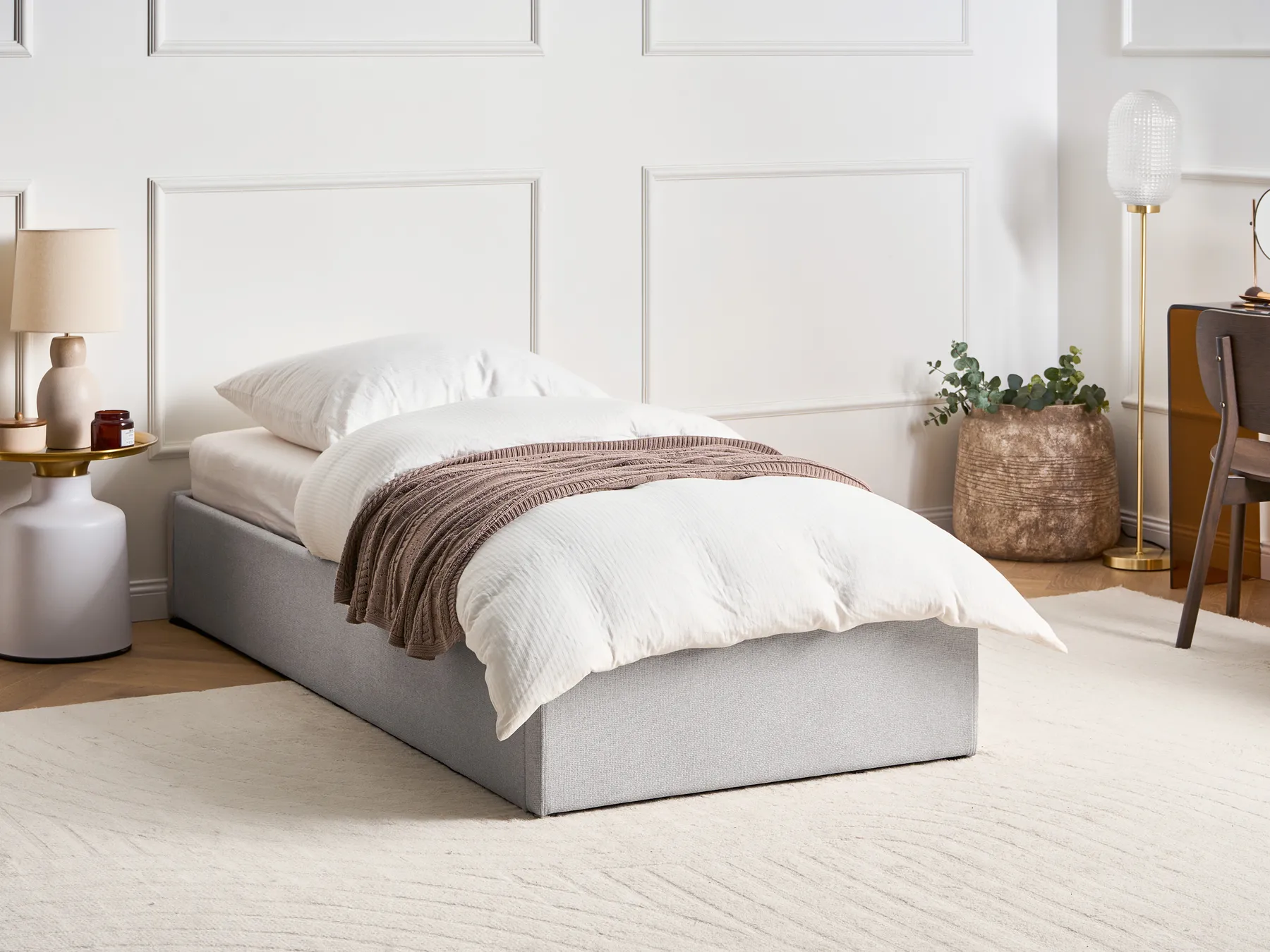 Ottoman Bed without Headboard DINAN Fabric Light Grey 90 x 200 cm (EU Single)_1073721