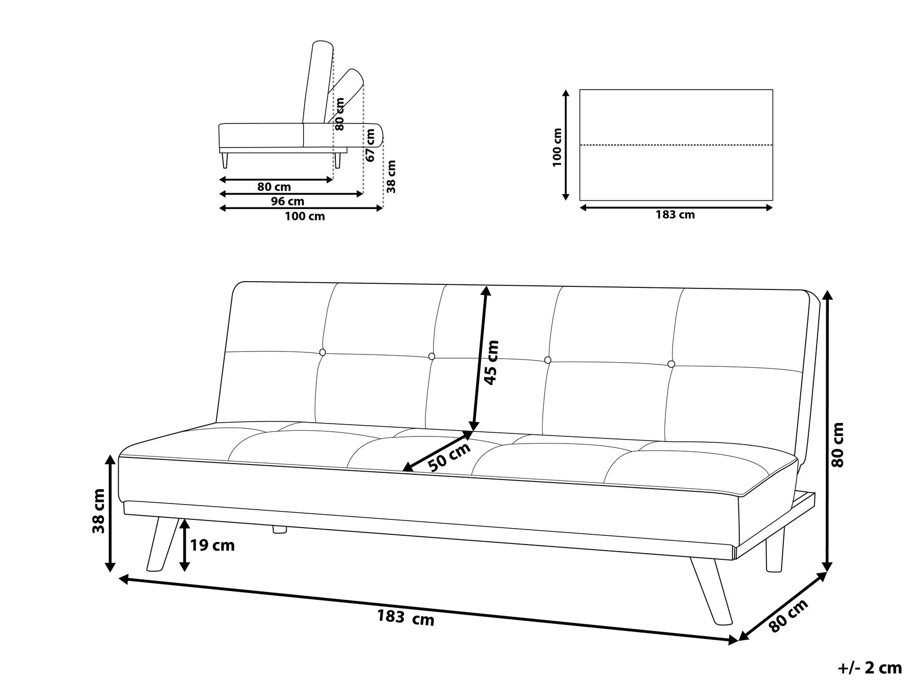Divano letto 3 posti FROYA Tessuto Grigio chiaro_722498