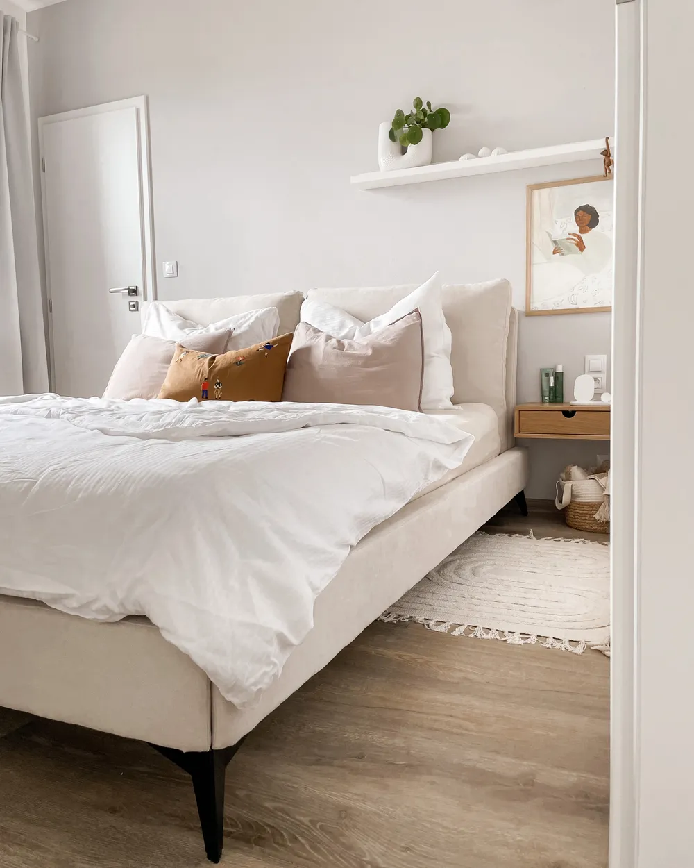 Bed Chenille MELLE 180 x 200 cm (EU Super King) Light Beige_877849