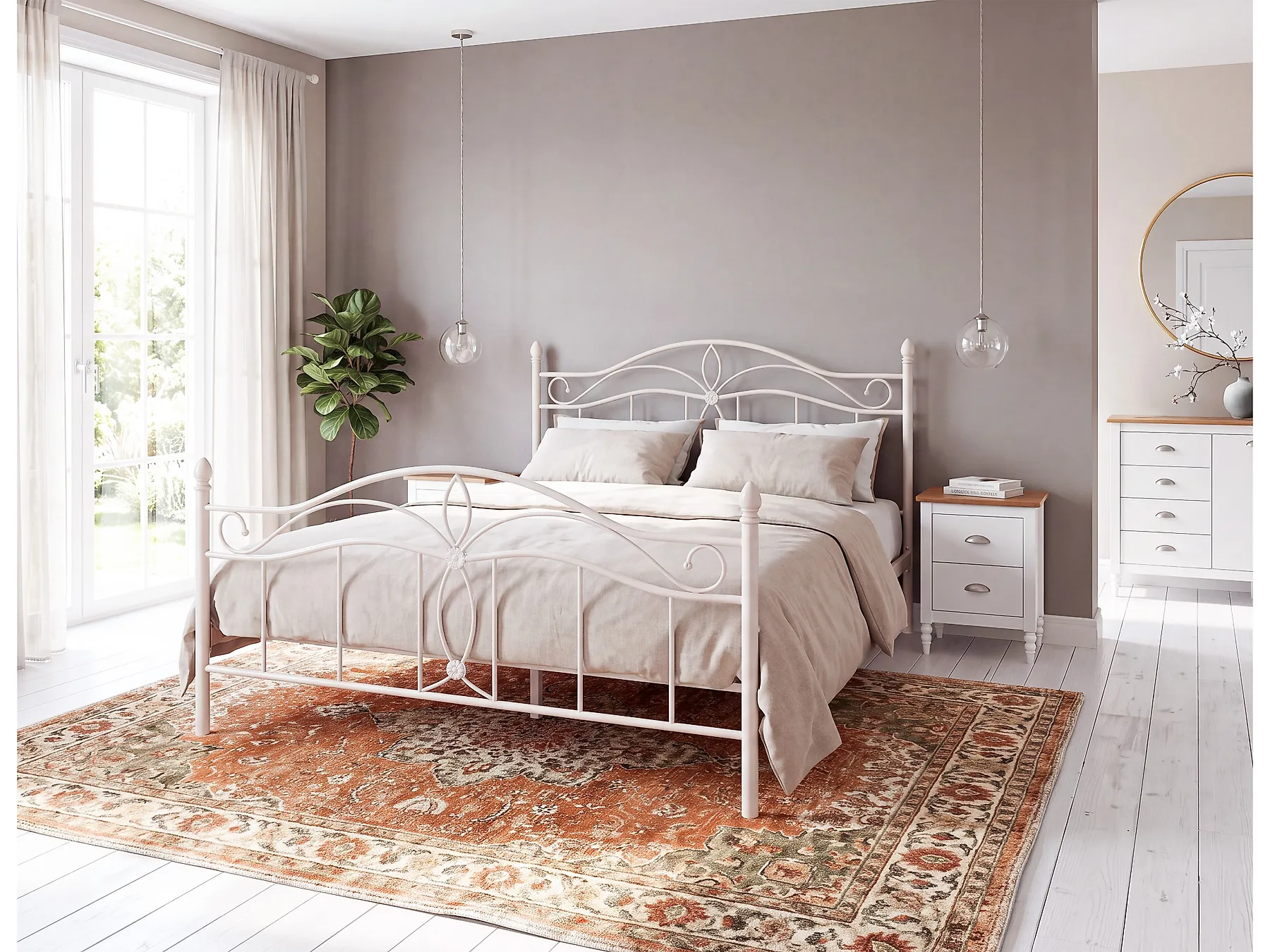 Bed Metal ANTLIA 160 x 200 cm (EU King Size) Light Beige_1165290