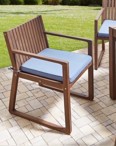 Set of 8 Dark Acacia Wood Garden Dining Chairs with Blue Cushions SASSARI