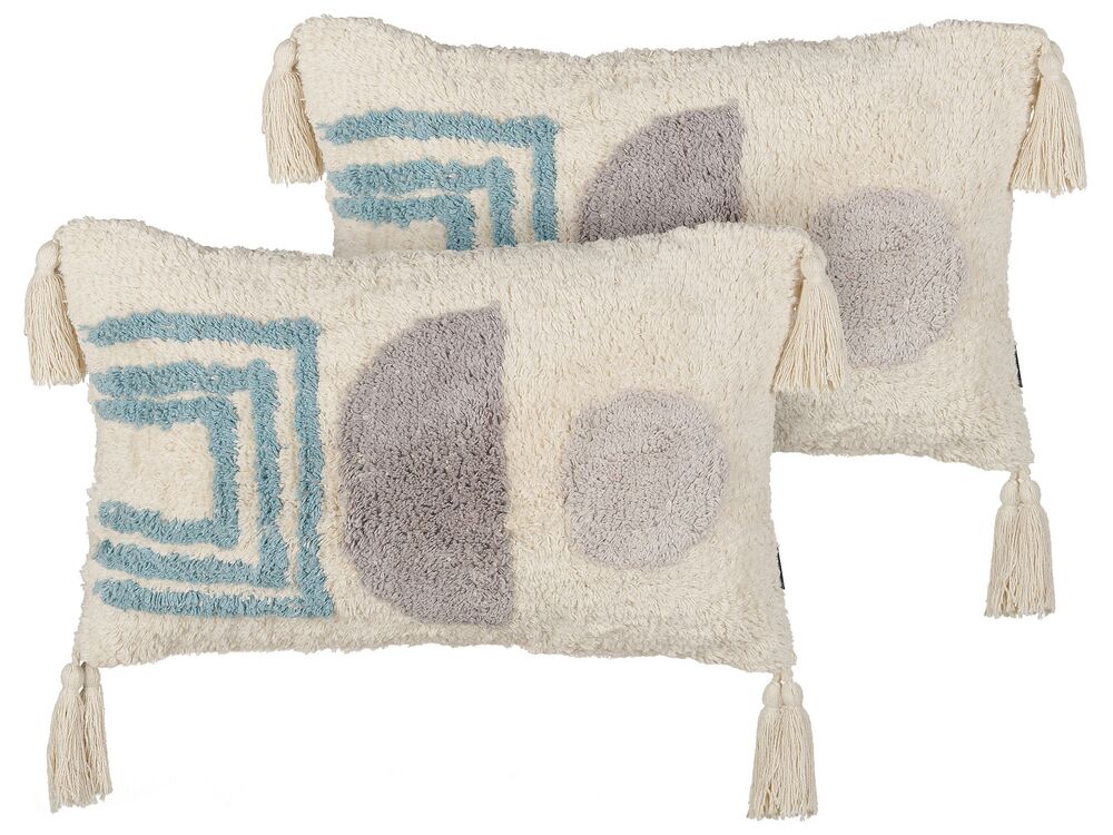 Set of 2 Decorative Cushions CASSIOPE 30 x 50 cm Cotton White Geometric Pattern