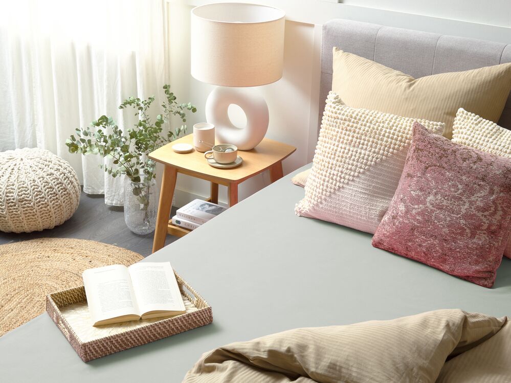 Fitted Sheet JANBU 180 x 200 cm Cotton Light Green