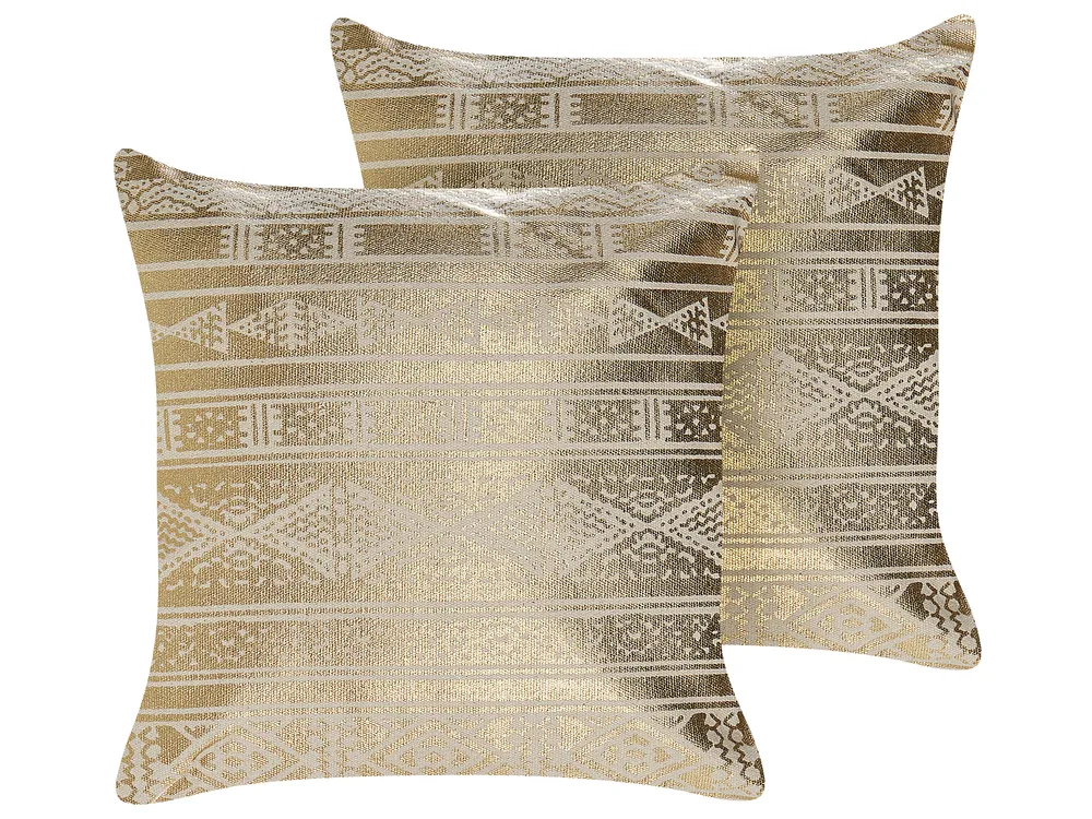 Conjunto de 2 almofadas decorativas OUJDA 50 x 50 cm Algodão Dourado Padrão geométrico