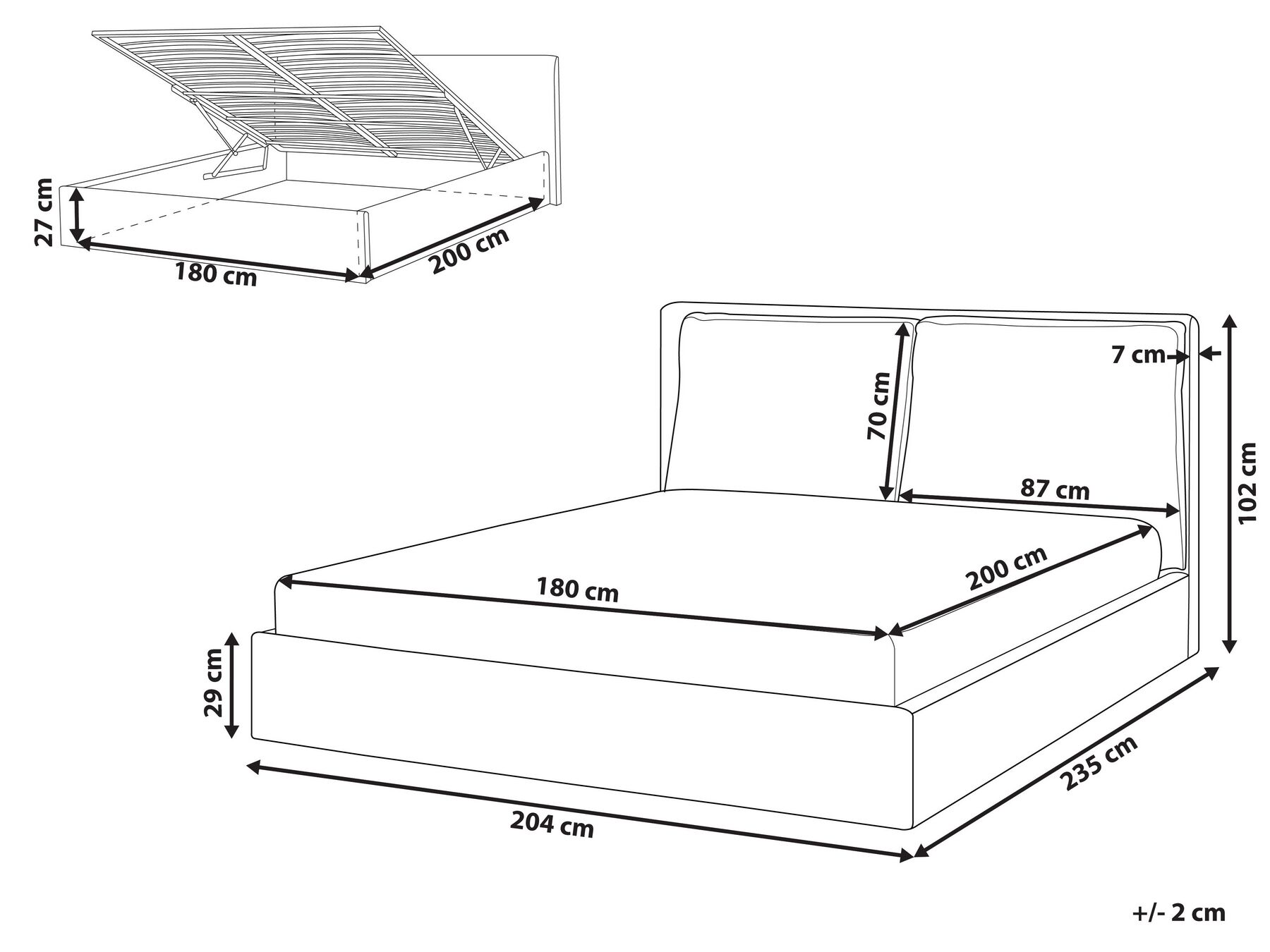 Ottoman Bed BAJONNA Velvet Beige 180 x 200 cm (EU Super King)_871340