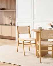 Set of 2 Dining Chairs OZELLA Wood Light Brown/ Beige_1078490