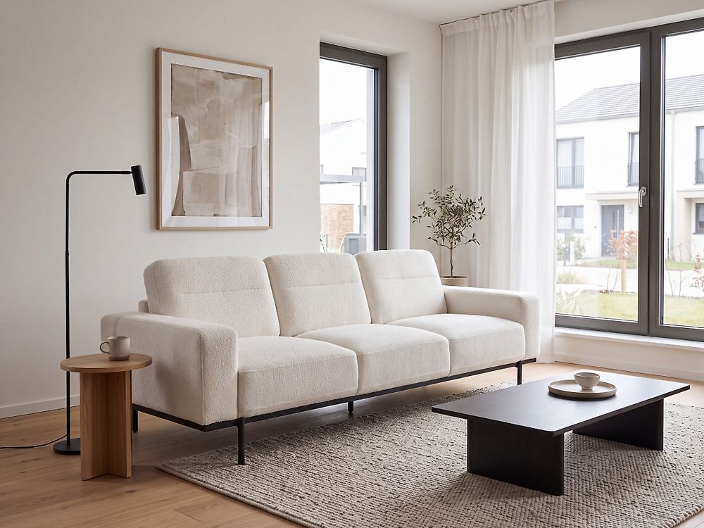 Sofa 3-Sitzer SOVIK Bouclé Cremeweiß