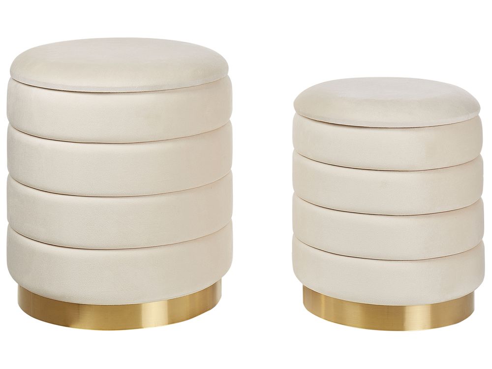 Set med 2 förvaringspuffar GARLAND Sammet Ljusbeige
