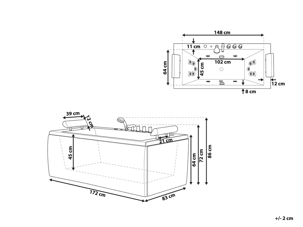 Corner Hot Tub with LED MONTEGO 1720 x 830 mm White_782235