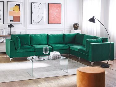 Left Hand 6 Seater Modular Velvet Corner Sofa Green EVJA