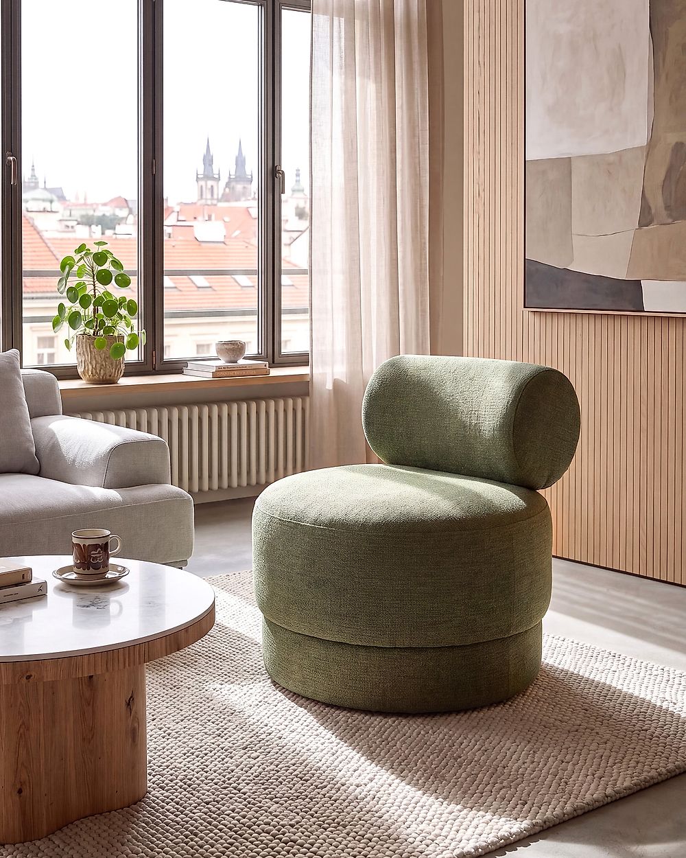 Swivel Armchair KARVIA  Fabric Green