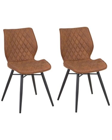 Set of 2 Fabric Dining Chairs Brown LISLE