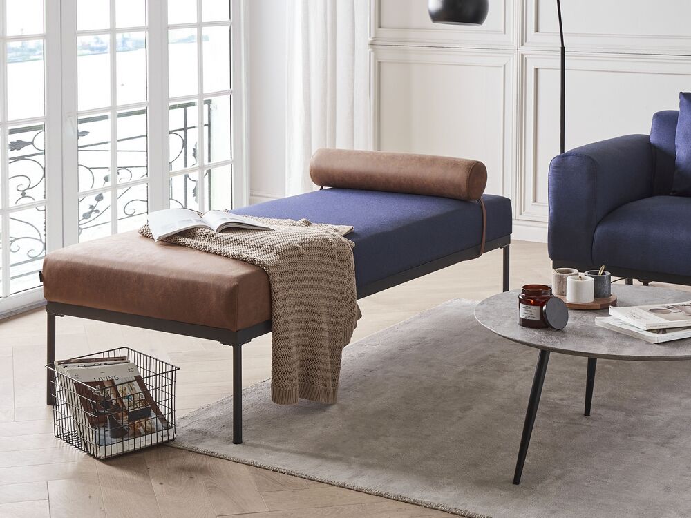 Blue leather chaise lounge outlet