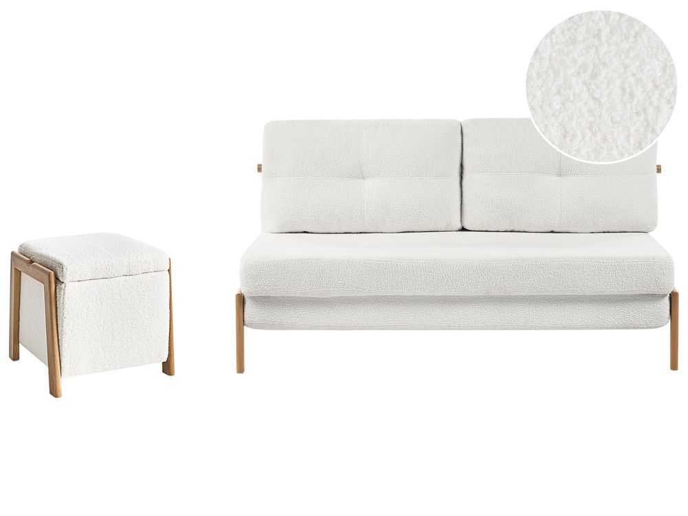 Living Room Set 3 Seater EDLAND with Pouffe Boucle White