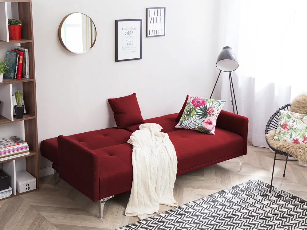Sofa Bed 3 Seater LUCAN Fabric Dark Red_768307