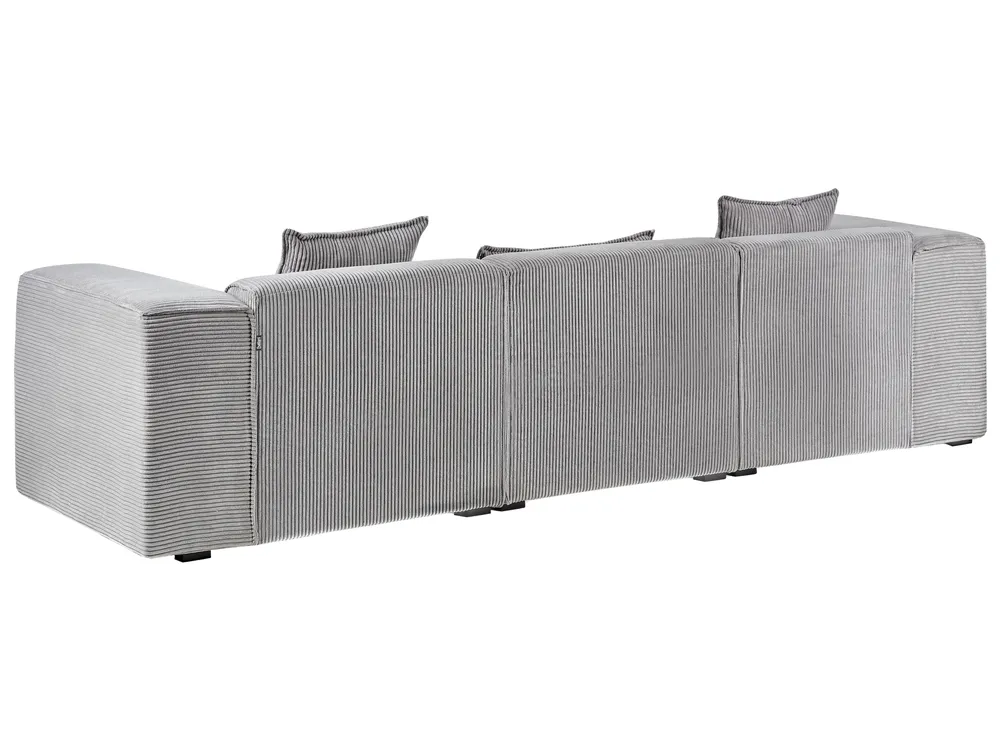 Corner Sofa 3 Seater DOLVA Corduroy Light Grey Right Hand_976310